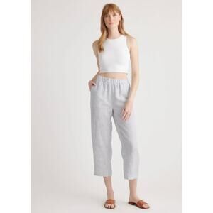 Quince 100% European Linen Pants Blue Pinstripe Size M Coastal Euro Summer